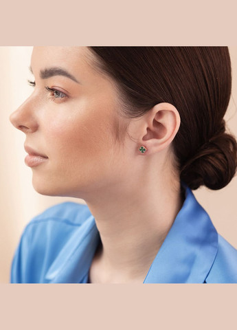 Cерьги - пусеты Клевер с малахитом mini (красное золото) с08404 Oniks (264295604)