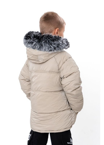 Бежевая зимняя зимняя куртка для мальчика удлиненная с мехом на капюшоне (p-18543) Носи своє
