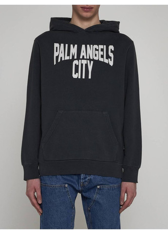 Чоловіча кофта - худі - толстовка чорна з красивим принтом, в стилі palm angels No Brand (363819846)