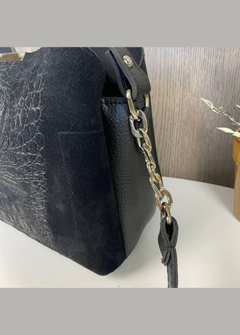 Замшева сумка чорна через плече під рептилію No Brand (298997551)