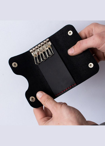 Ключница, 6 карабинов, натуральная кожа, цвет чёрный с красной нитью SD Leather (267230681)