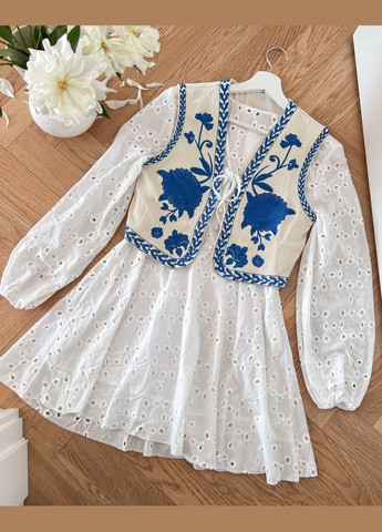 Белое платье мини из прошвы 111167 белый No Brand