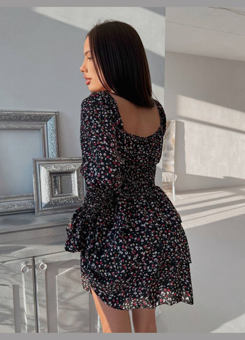 Чорна повсякденний, святковий жіноча сукня міні в квітковий принт з пишною спідницею, футляр Україна з квітковим принтом