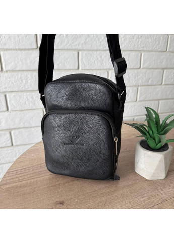 Кожаная мужская сумка-планшетка Armani черная на плечо барсетка для документов и мелочей ProDobro (363222025)