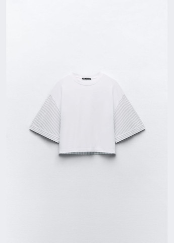 Белая всесезон футболка комбинированная поплин с коротким рукавом Zara