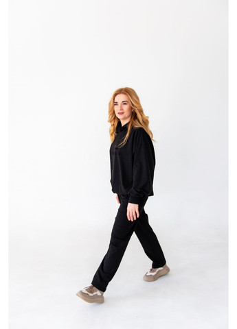 Черные свободные однотонные повседневные хлопковые спортивные штаны джоггеры из хлопка на манжетах с карманами женские оверсайз No Brand (362419425)