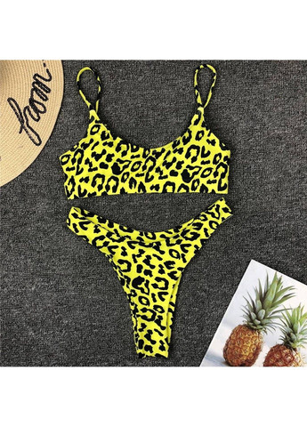 Салатовый купальник раздельный animal с топом и средней талией леопардовый принт салатовый топ, раздельный No Brand