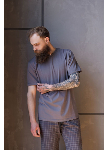 Пижама мужская футболка темносерая + шорты HOMELY в клетку графит Handy Wear (337715533)