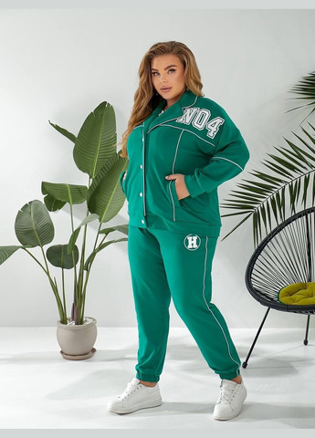 Жіночий спортивний костюм батал великий розмір зелений прогулянковий без капюшона на кнопках для повних Bonita Спортивний костюм (322668479)