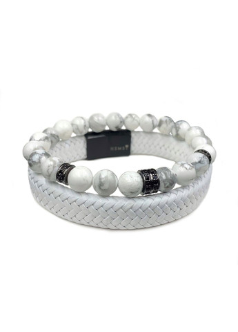 Комплект браслетів зі шкіри із застібкою чорного кольору та кахолонгу з дисками (12133) Hemst (301071443)
