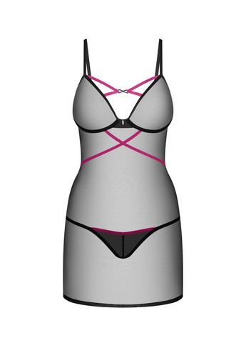 Пеньюар Novenes chemise & thong, XL/2XL, обтислий, прозорий, зі стрепами, стрінги в компле - CherryLove Obsessive (339867409)