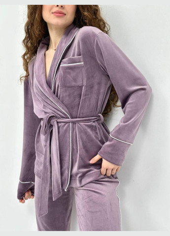 Бузкова всесезон жіноча велюрова піжама на запах із поясом L&L