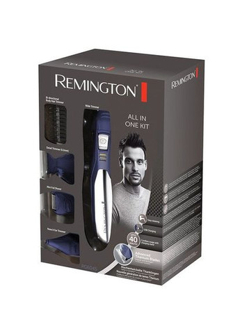 Набір для стрижки All in one kit, для бороди, вусів, голови і тіла, мережа+акум., насадок-11, титан.напил., синьо-сріблястий Remington (351361511)