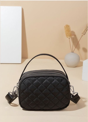 Женская классическая сумка 10283 серебряная фурнитура нейлон кросс-боди на ремешке на три отдела черная No Brand (290704950)