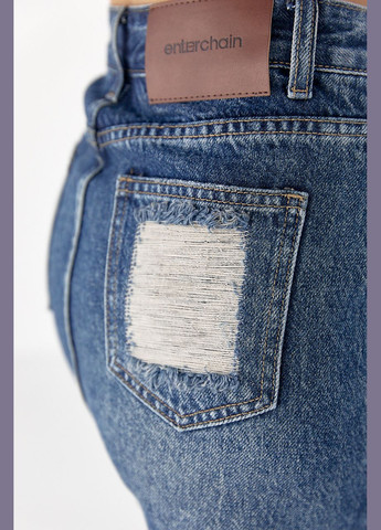 Темно-синяя повседневная мини-юбка джинсовая с потертостями - темно-синий цвет Lurex