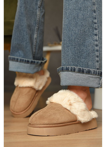 Капці домашні жіночі хутряні бежевого кольору Let's Shop (367582475)