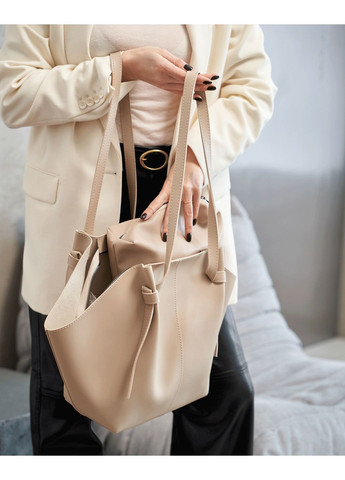 Жіноча бежева сумка з екошкіри для повсякденного використання м'яка з косметичкою. ProDobro (367264501)