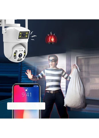 Вулична WIFI камера спостереження 4 MP, 2 об'єктиви, PTZ / Вайфай камера поворотна / IP камера відеоспостереження ARM (370778960)