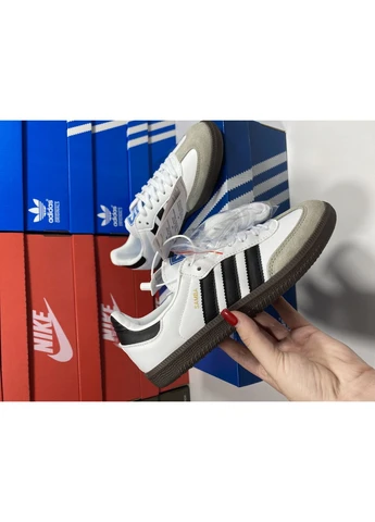 Белые летние кроссовки adidas samba og white black адидас самба No Brand