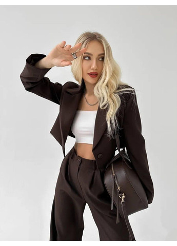 Брючний костюм зі штанами палаццо та вкороченим піджаком з плечиками,арт МІВ 239,шоколад, розмір 44-46 No Brand (355469550)