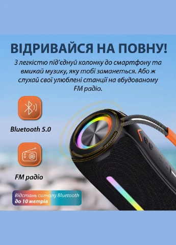 Портативна колонка BOOMSBOX 360 BT/TF/USB/AUX з підсвічуванням 20 Вт, чорна No Brand (327881207)
