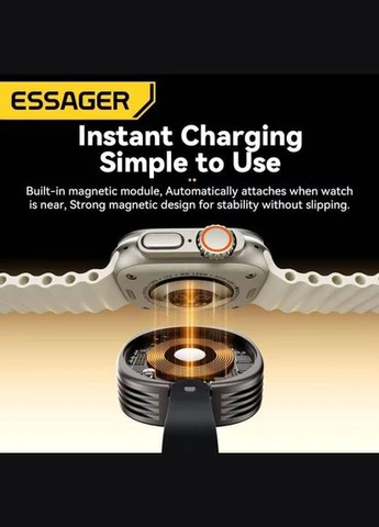 Беспроводная зарядка Essager 2.5W Gunmetal для Apple Watch Ultra 10 | 9 | 8 | 7 No Brand Watch 8 (360654149)