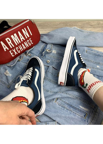 Білі Осінні кеди чоловічі vans old skool navy blue white ванс олд скул No Brand