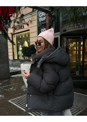 Графитовая зимняя ✨женская зимняя куртка-дутик с капюшоном и боковыми фиксаторами замеры в описании✨ куртка-пальто GD/GL Модний простір