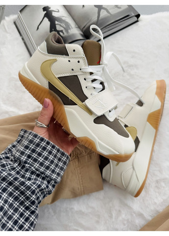 Бежевые демисезонные кроссовки мужские nike air jordan x travis scott jumpman jack beige / brown найк аир джордан No Brand