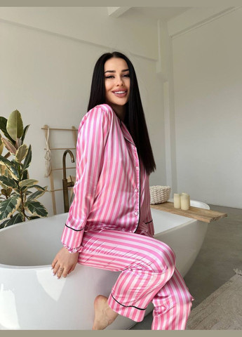 Розовая всесезон пижама женская рубашка + брюки No Brand