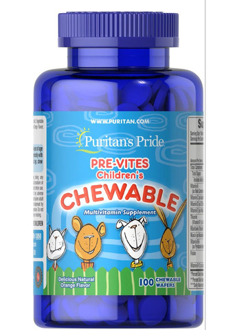 Мультивитамины для детей Puritan's Pride Pre-Vites Childrens Multivitamin 100 chewable tablets Puritans Pride (293061855)