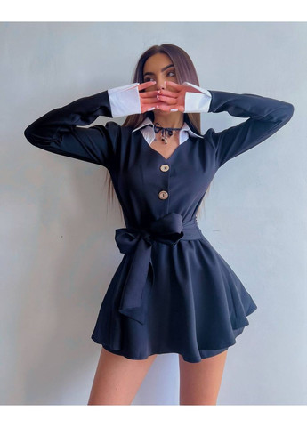 Жіноча комбез-сукня Україна комбінезон-шорти однотонний чорний повсякденний костюмна