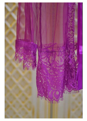 Фіолетовий демісезонний халат напівпрозорий короткий мереживом з трусиками чорний No Brand Жіночий набір Sabrina