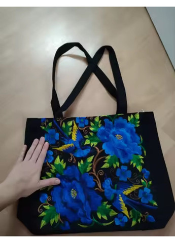 Жіноча чорна сумка шопер з вишивкою на плече в національному стилі в подарунок No Brand (366220356)