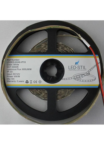 LED стрічка 6000K, 6 Вт/м, 2835, 60 діодів, IP33, 12V, 500 LM, холодне світло Led-Stil (371777729)