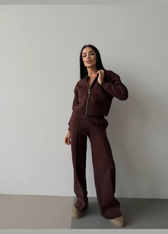 Женский теплый качественный спортивный костюм: кофта бомбер на молнии и брюки палаццо со стрелками с утеплением No Brand (316094549)