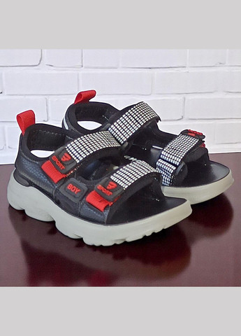 Черные спортивные, повседневные открытые спортивные босоножки для мальчика Boyang на липучке