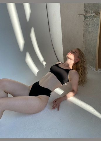 Черный женский комплект белья трусики+топ string black Without