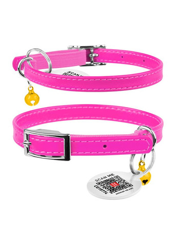 Ошейник для котов кожаный Glamour с QR паспортом, без украшений,, Ш 9 мм, Дл 17-20 см WAUDOG (366015899)