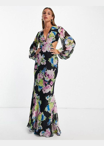 Черное платье макси с открытой спинкой Asos