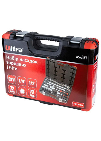 Набір насадок торцевих і біт 1/4", 1/2" 72шт CrV Taiwan (6003112) Ultra (369942100)