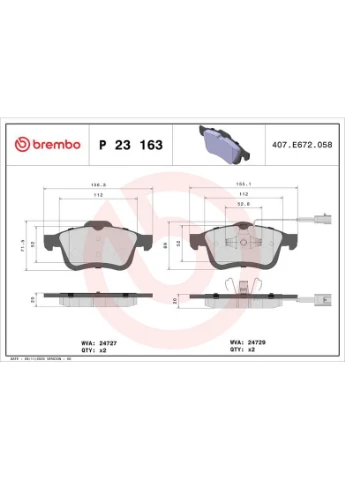 Тормозные колодки дисковые P23 163 Brembo (390278813)