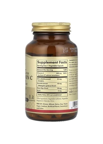 Ester-C Plus Vitamin C 500 mg 100 вегетаріанських капсул Solgar (387021429)