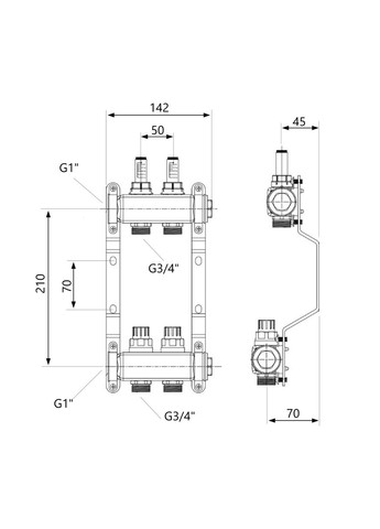 Колектор з витратомірами Standart 1" 2 виходи SD Plus SD0042 (341326811)