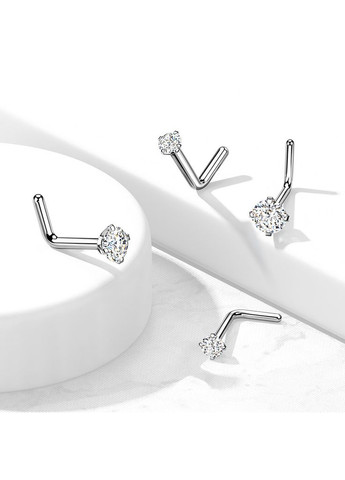 Титанова сережка нострил (гвоздик) для пірсингу крила носа T23NOL4-18-3-C з фіанітом (камінь: 3мм; Колір: Прозорий) Spikes (333698422)