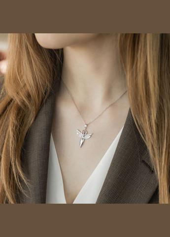 Кольє срібне Фея з крилами на тонкому ланцюжку з блискучими білими фіанітами Каштан (342335541)