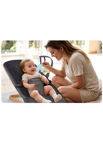 Детское складное кресло качалка шезлонг лежак с игрушками съемной дугой стеганным сиденьем (479931-Prob) Серое Unbranded (326738199)