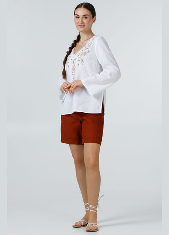 Біла вишиванка. довга вільна жіноча блуза з льону з квітковою вишивкою та трикутним вирізом вірляна., р., код 9474/40/1621 ГАЛЕРЕЯ ЛЬОНУ