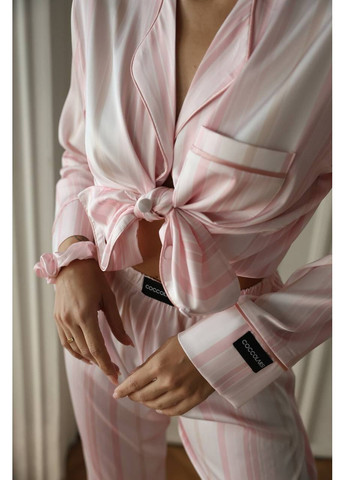 Рожева всесезон жіноча піжама | рожева у смужку сорочка + брюки Vital-Textile 1267