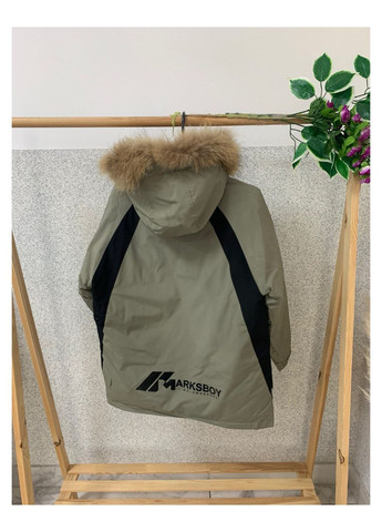 Оливкова (хакі) демісезонна куртка чорно/беж з хутром натур хлоп. чорна 24805 tn & ty TH&TY